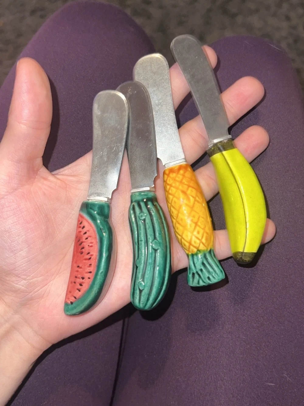 Ceramic Fruit Handle Kids Spreader Set - Watermelon, Cucumber, Pineapple, Banana